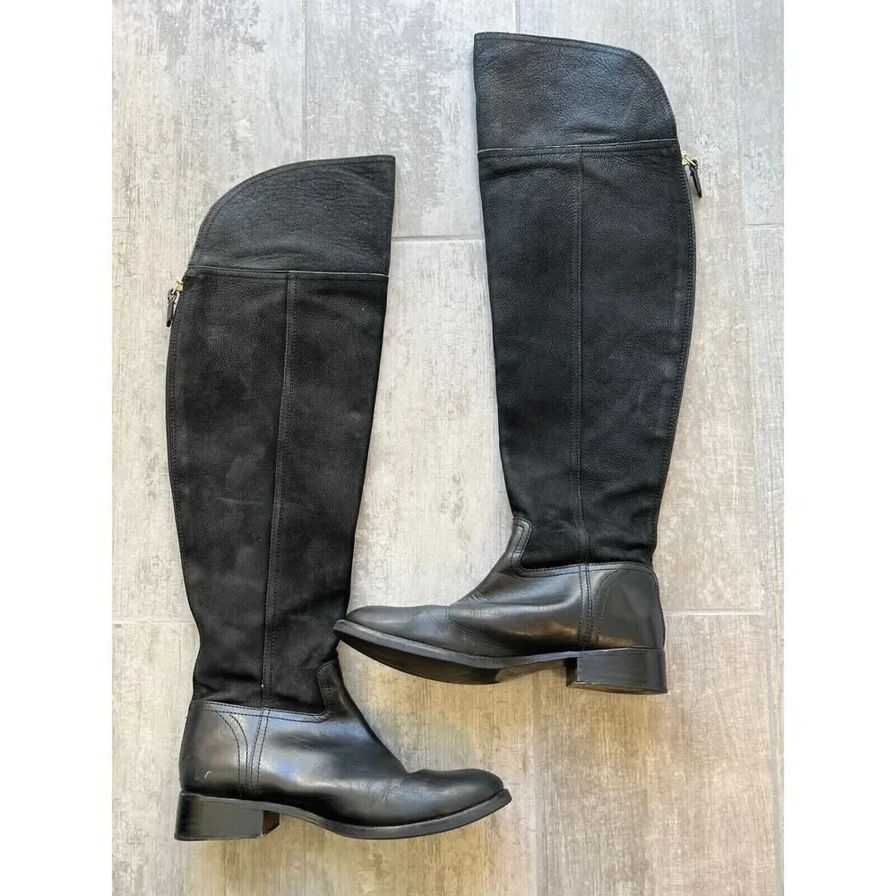 $525 TORY BURCH Black Simone Over The Knee Riding Equestrian Boots Leather 8 M